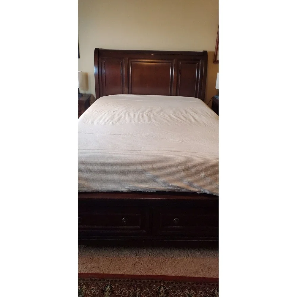 Pottery Barn Full Comforter Sherpa Back Beige Pinstripe *small repair* 84x90
